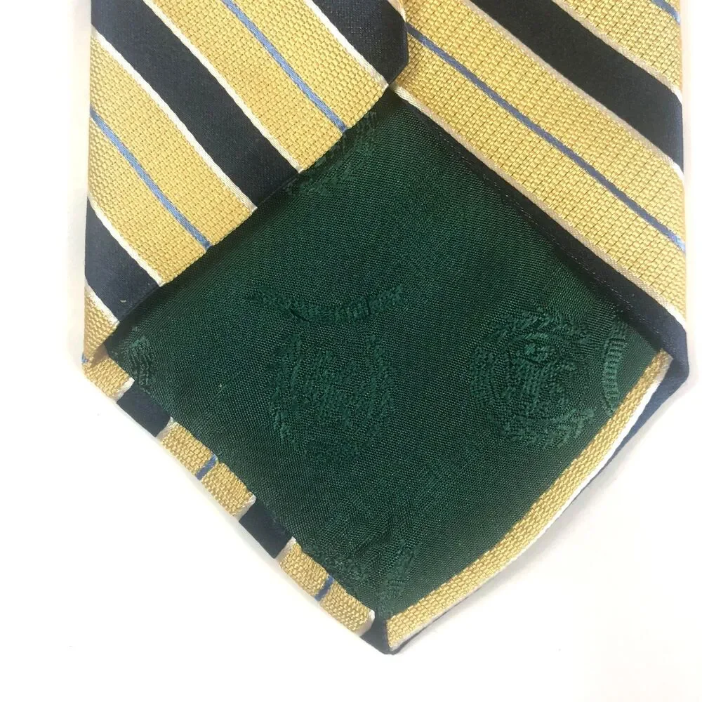 Tommy Hilfiger Vintage 100% Silk Tie Gold & Navy Blue Stripe Made in USA